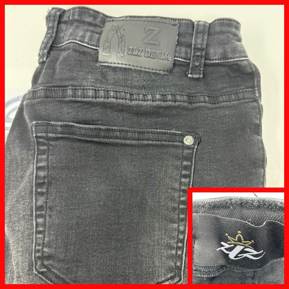 ZLZ DENIM Men's Black Moto Biker Jeans Slim Fit Size 32W‎